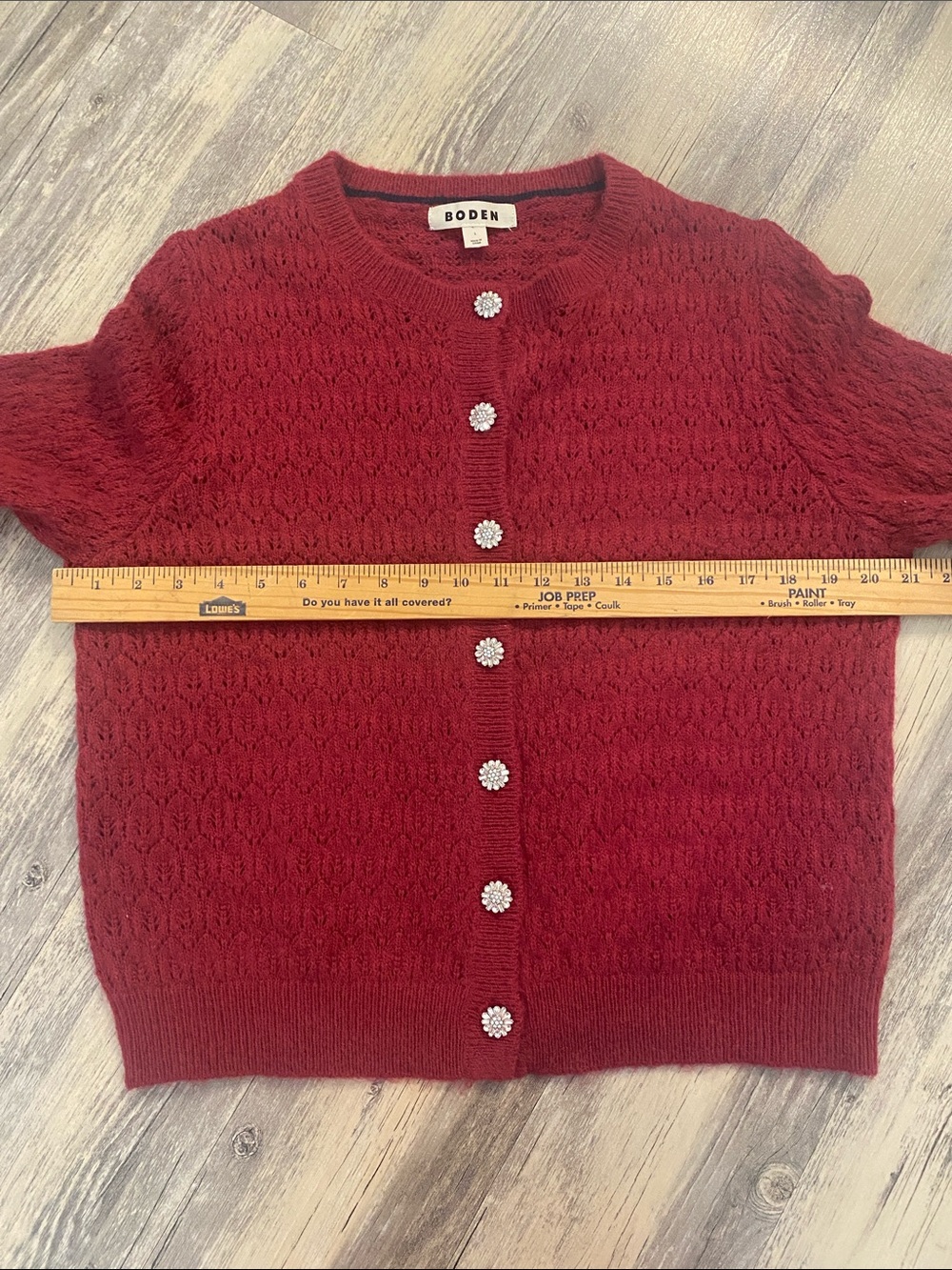 Boden Pontinelle Jewelled Button Wool Blend Cardigan Burgundy LARGE - Picture 9 of 10